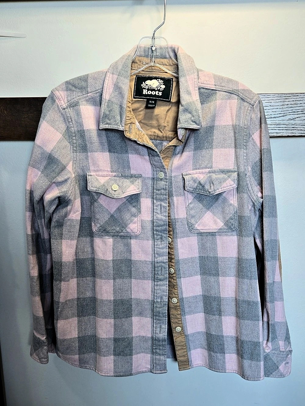 Roots Plaid Cotton Shirt in Pink & GREY Size Medium
